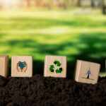 Environmental awareness symbols in biodegradable materials on soil