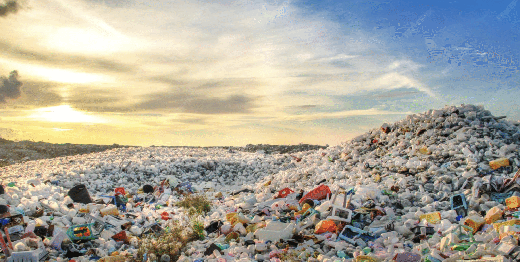 Huge landfill with non biodegradable plastics