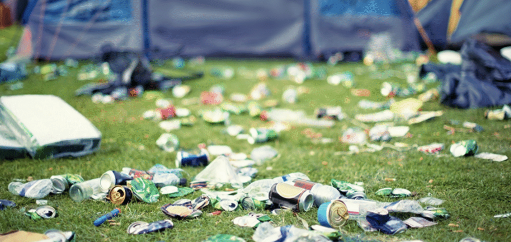 This picture shows the gravity of waste generated after festivals to create awareness for using biodegradable plates.