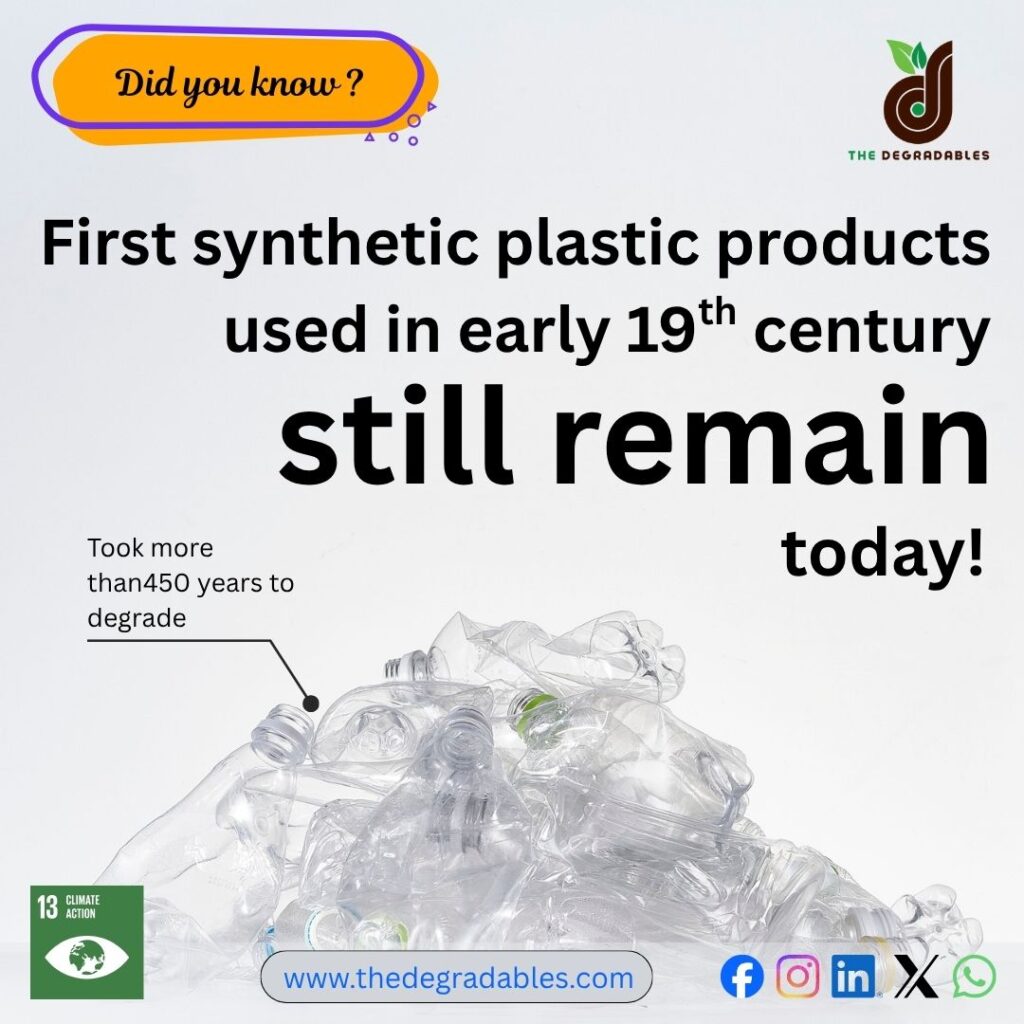 First synthetic plastic products in early 19th century still remain today.